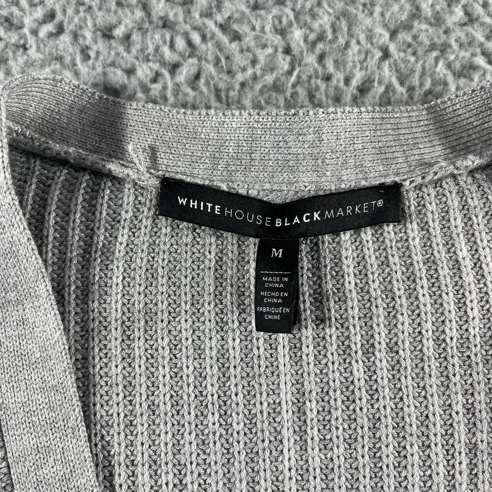 White House Black Market Structured Cardigan M Heather Mercury Grey Ribbed NWT - Picture 3 of 10